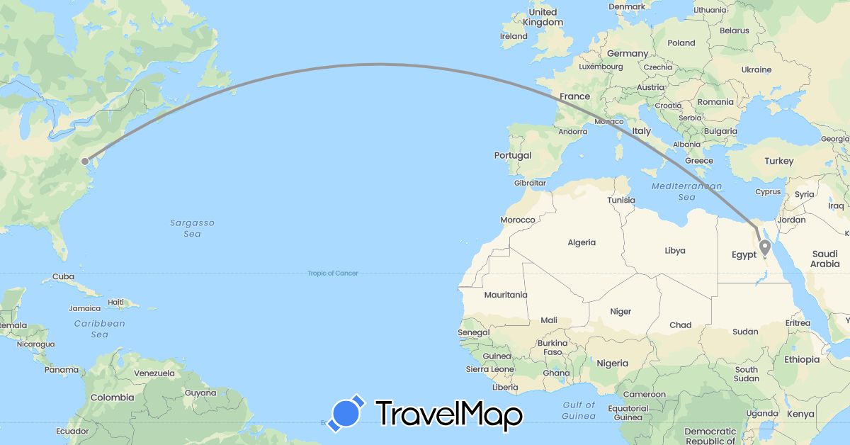 TravelMap itinerary: plane in Egypt, United States (Africa, North America)